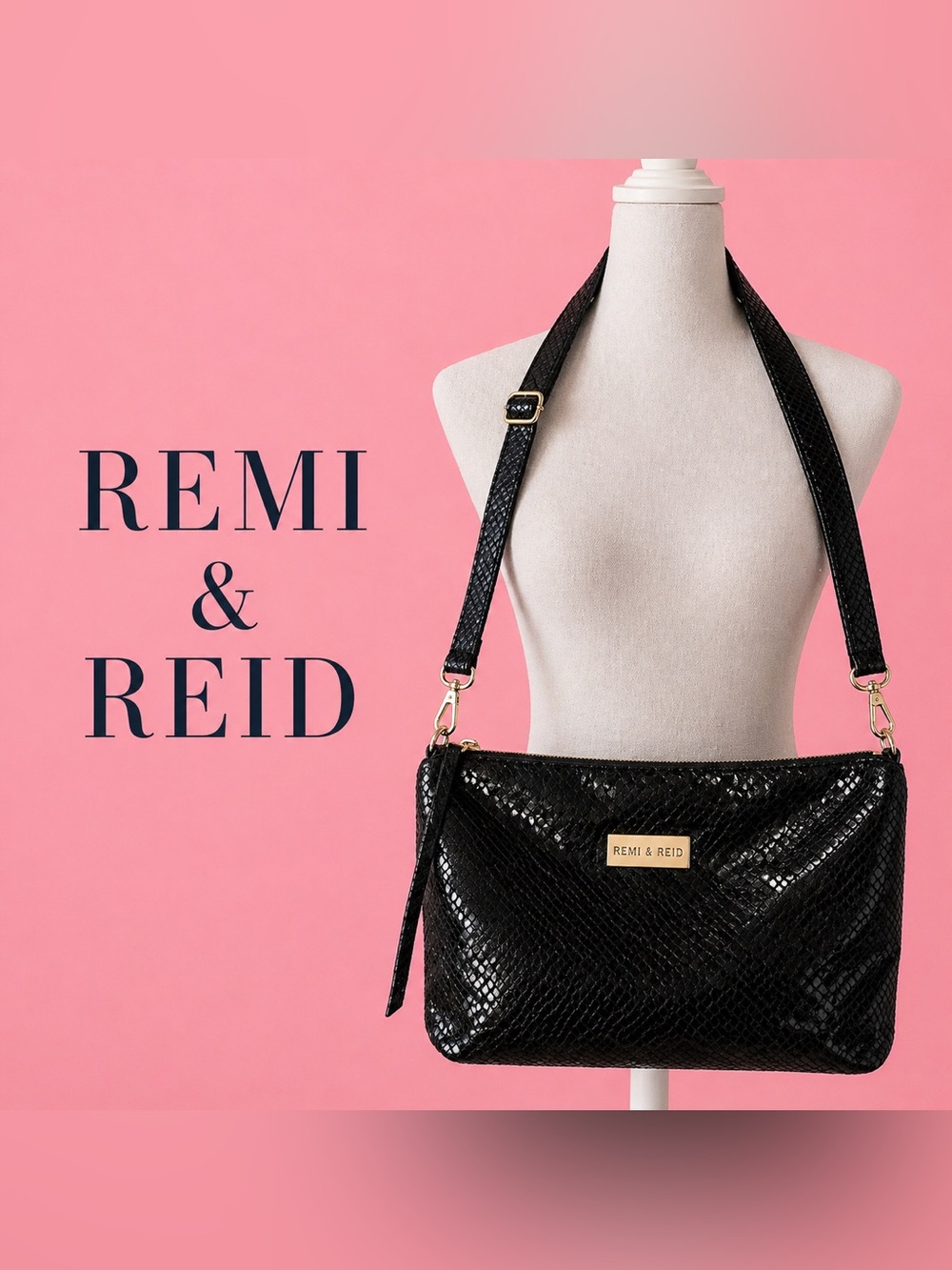 Remi & Reid Black Snake-Embossed Crossbody Bag